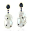 Artisan Women's Gold / Blue / White Blue Sapphire & Pearl Gemstone Dangle Earrings In 18k Gold In Multi