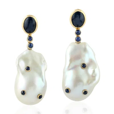 Artisan Women's Gold / Blue / White Blue Sapphire & Pearl Gemstone Dangle Earrings In 18k Gold In Multi