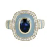 Artisan Women's Gold / Blue / White Blue Sapphire Gemstone Pave Diamond Enamel Cocktail Ring In Gold