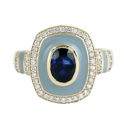 Artisan Women's Gold / Blue / White Blue Sapphire Gemstone Pave Diamond Enamel Cocktail Ring In Gold In Multi