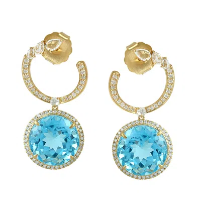 Artisan Women's Gold / Blue / White Blue Topaz & White Sapphire Pave Diamond Dangle Earrings In Yellow Gold