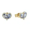 Artisan Women's Gold / Blue / White Natural Tanzanite & Diamond Heart Stud Earrings In Yellow Gold
