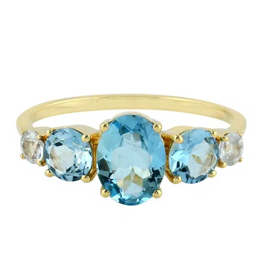 Artisan Women's Gold / Blue / White Yellow Gold 5-stone Ring With Aquamarine & White Sapphires In Multi