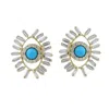 Artisan Women's Gold / Blue / White Yellow Gold Evil Eye Stud Earrings With Turquoise & Baguette Diamonds In Metallic
