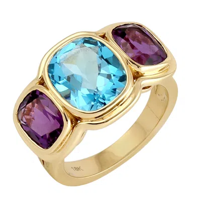 Artisan Women's Gold / Blue / Yellow Colorful Gemstone Three Stone Ring In 18k Yellow Gold