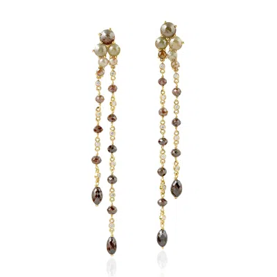 Artisan Women's Gold / Brown 18k Yellow Gold Ice Diamond Beaded Dangle Earrings
