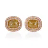 Artisan Women's Gold / Brown 18k Yellow Gold Two-row Stud Earrings With Natural Ice Diamonds In Gold
