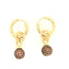 Artisan Women's Gold / Brown Colored Diamond Bead Huggie Earrings In Yellow Gold In Multi