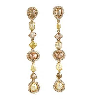 Artisan Women's Gold / Brown / White Natural Ice Diamond Dangle Earrings In Solid Yellow Gold