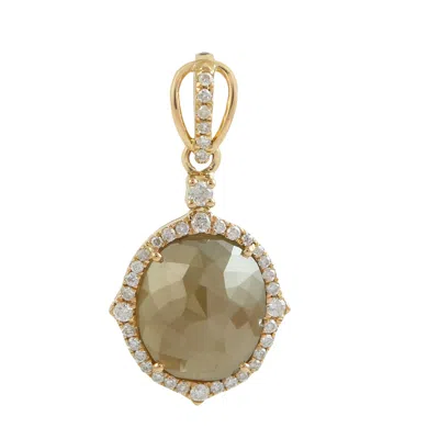 Artisan Women's Gold / Brown / White Natural Oval Ice Diamond In Yellow Gold Charm Pendant In Multi