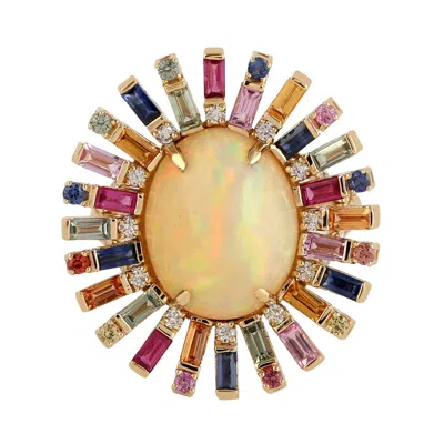 Artisan Women's Gold Cocktail Ring With Multi Sapphires, Ethiopian Opals & Pave Diamonds In Yellow