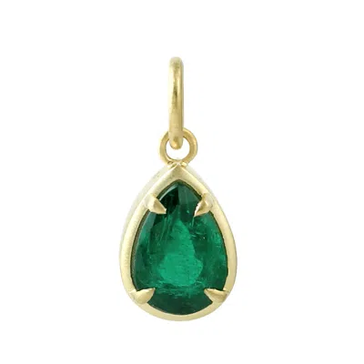 Artisan Women's Gold / Green 14k Yellow Gold Pear-cut Emerald Solitaire Pendant In Gold/green
