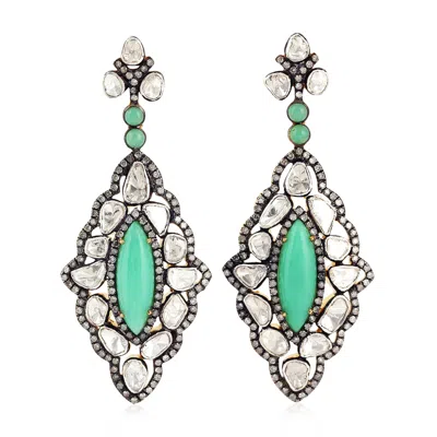 Artisan Women's Gold / Green 18k Gold & Silver Chrysoprase Diamond Drop Earrings