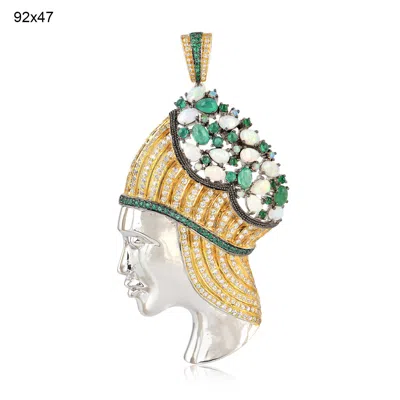 Artisan Women's Gold / Green 18k Gold & Silver Ethiopian Opal, Australian Emerald & Sapphire Statement Penda