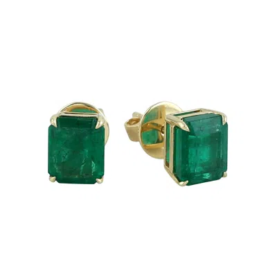 Artisan Women's Gold / Green 18k Yellow Gold Emerald Cut Emerald Stud Earrings