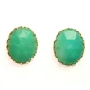 Artisan Women's Gold / Green 18k Yellow Gold Stud Earrings With Oval Chrysoprase Gemstones In Green