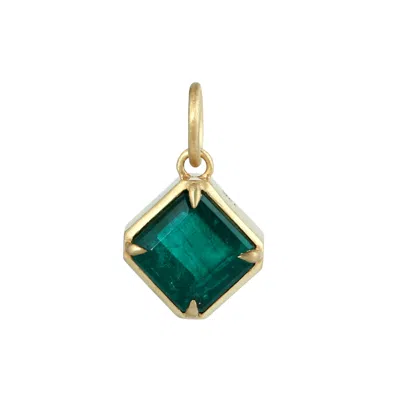 Artisan Women's Gold / Green Emerald Square Solitaire Pendant In 14k Yellow Gold In Gold/green