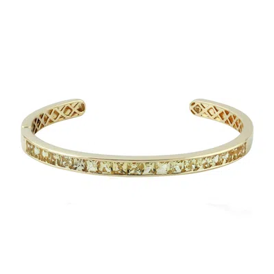 Artisan Women's Gold / Green Green Aquamarine Cuff Bangle In 14k Yellow Gold