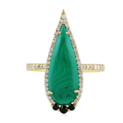 Artisan Women's Gold / Green Malachite & Spinel Gemstone Pave Diamond Cocktail Ring In Gold In Multi