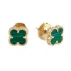 Artisan Women's Gold / Green Malachite Clover Stud Earrings In 18k Yellow Gold – Beaded Frame Designer Jewel In Multi