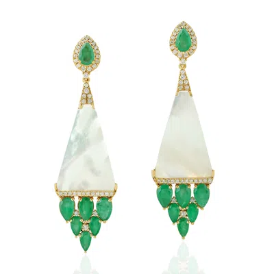 Artisan Women's Gold / Green Mop & Emerald Pave Diamond Dangle Earrings In Yellow Gold