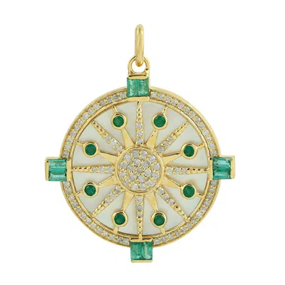 Artisan Women's Gold / Green Mother Of Pearl & Emerald Starburst Pendant With Pave Diamonds In Gold In Multi