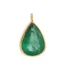 Artisan Women's Gold / Green Pear Shape Emerald Bezel Set Pendant In 18k Yellow Gold