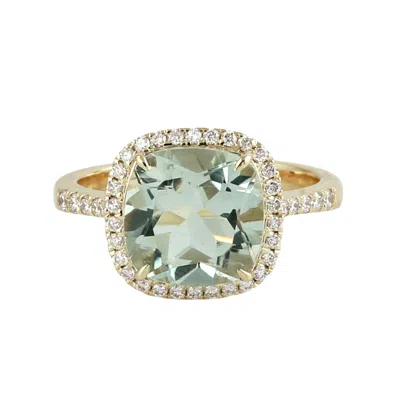Artisan Women's Gold / Green / White 14k Yellow Gold Green Amethyst & Diamond Halo Ring