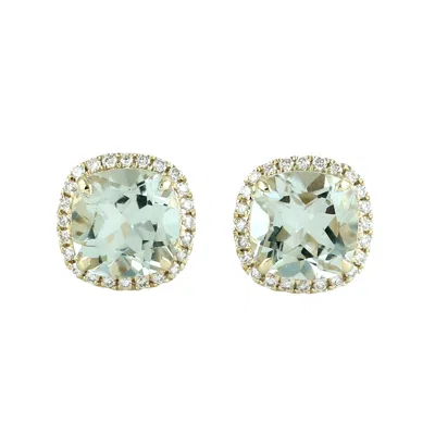 Artisan Women's Gold / Green / White 14k Yellow Gold Green Amethyst & Diamond Halo Stud Earrings