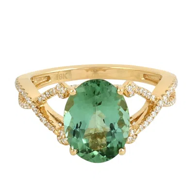 Artisan Women's Gold / Green / White 14k Yellow Gold Green Tourmaline & Diamond Cocktail Ring