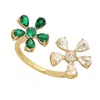 Artisan Women's Gold / Green / White Designer Emerald & Rose-cut Diamond Bypass Ring In 18k Gold In Gold