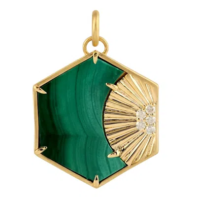 Artisan Women's Gold / Green / White Malachite & Diamond Hexagon Pendant In Yellow Gold