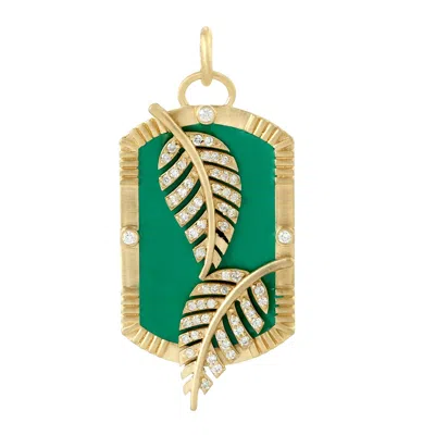 Artisan Women's Gold / Green / White Natural Diamond Leaf Necklace With Enamel Detailing In Yellow Gold