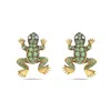 Artisan Women's Gold / Green / White Playful Frog Earrings With Diamonds And Tsavorite In Gold In Green