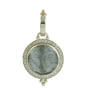 Artisan Women's Gold / Grey / White 14k Yellow Gold Moon Pendant With Labradorite & Pavé Diamonds In Multi