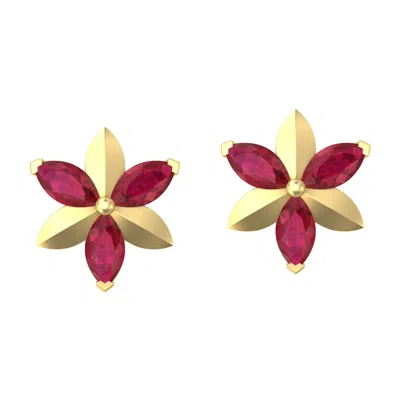 Artisan Women's Gold / Pink 14k Yellow Gold Marquise Cut Ruby Stud Earrings