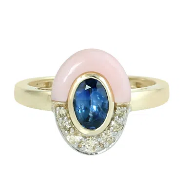 Artisan Women's Gold / Pink / Blue Blue Sapphire, Diamond & Pink Opal Ring In 14k Yellow Gold In Gold/pink/blue