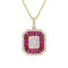 Artisan Women's Gold / Pink / Purple Baguette Cut Ruby Gemstone & Diamond Pendant In Yellow Gold