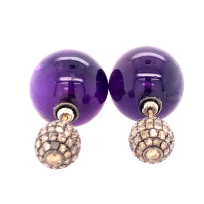 Artisan Women's Gold / Pink / Purple Colored Diamond & Amethyst Double Side Tunnel Earrings In Gold In Multi