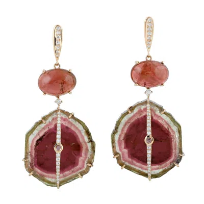 Artisan Women's Gold / Pink / Purple Natural Melon Tourmaline Dangle Earrings 18k Rose Gold In Burgundy