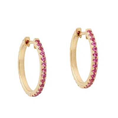 Artisan Women's Gold / Pink / Purple Pink Sapphire Gemstone Hoop Earrings In Yellow Gold