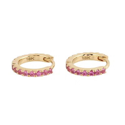 Artisan Women's Gold / Pink / Purple Pink Sapphire Gemstone Huggie Earrings In Yellow Gold