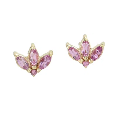 Artisan Women's Gold / Pink / Purple Pink Sapphire Three Stone Stud Earrings In Yellow Gold
