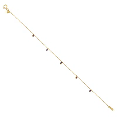 Artisan Women's Gold / Purple 18k Yellow Gold Amethyst Station Chain Bracelet