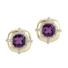 Artisan Women's Gold / Purple / White 14k Yellow Gold Cushion Amethyst & Diamond Stud Earrings In Gold