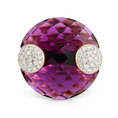 Artisan Women's Gold / Purple / White 18k Yellow Gold Amethyst & Diamond Statement Ring In Gold/purple/white