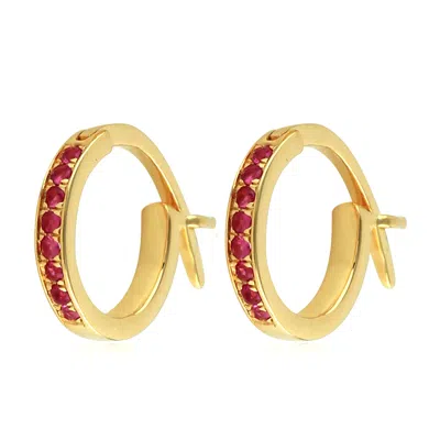 Artisan Women's Gold / Red 10k Yellow Gold Huggie Earrings With Ruby Gemstones