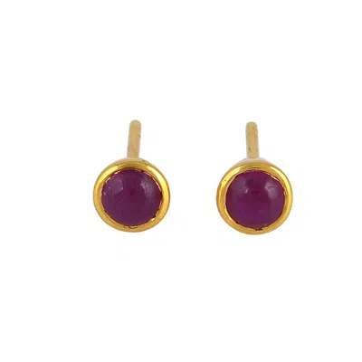 Artisan Women's Gold / Red Designer Ruby Bezel Studs In Yellow Gold In Multi
