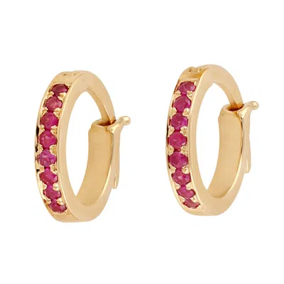 Artisan Women's Gold / Red Ruby Huggie Hoop Earrings In Yellow Gold