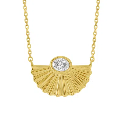 Artisan Women's Gold / White 14k Gold Fan Pendant Necklace With Oval-cut Center Stone In Multi